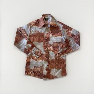 Chemise Et Cie VTG Autumn in Paris Cityscape Print Long Sleeve Button Down Shirt